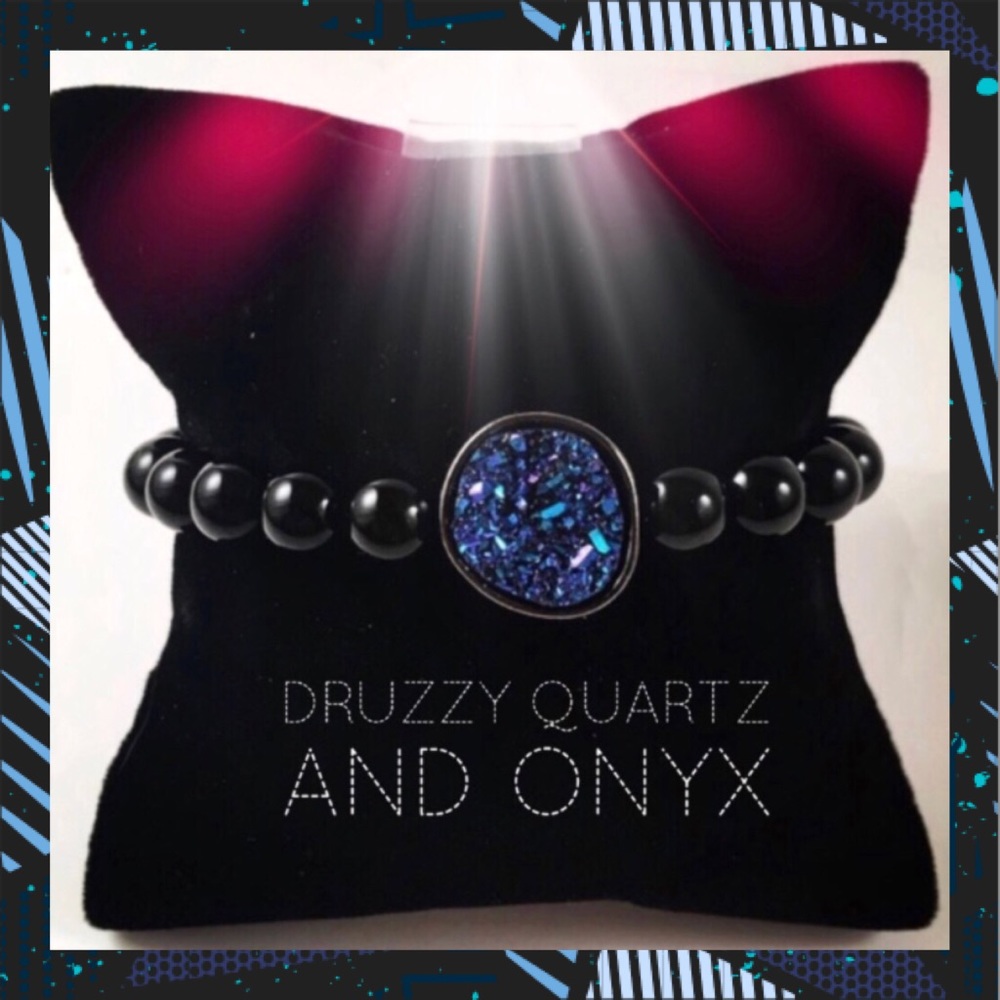 Last one !! blue druzy galaxy onyx gems bracelet - Picture 4 of 8